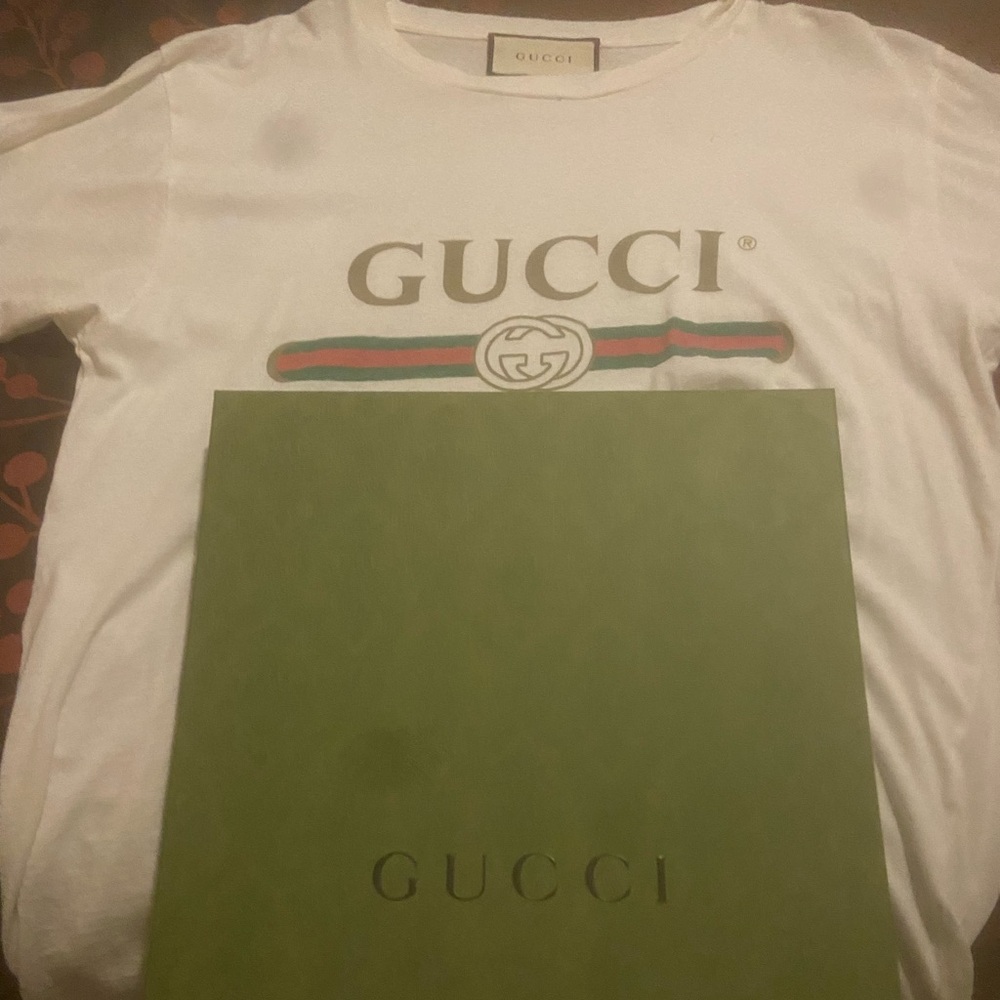 Gucci White Tee with Red and Green Accents UNISEX